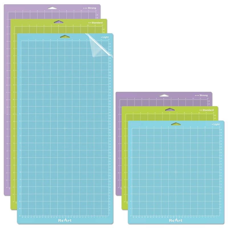 ReArt Cutting Mat Variety 6 Packs for Cricut Maker 3/Maker/Explore 3/Air 2/Air/One Adhesive Sticky Replacement - Strong, Standard, Light, 12in x 12in x 3 Packs, 12in x 24in x 3 Packs. - Image 1